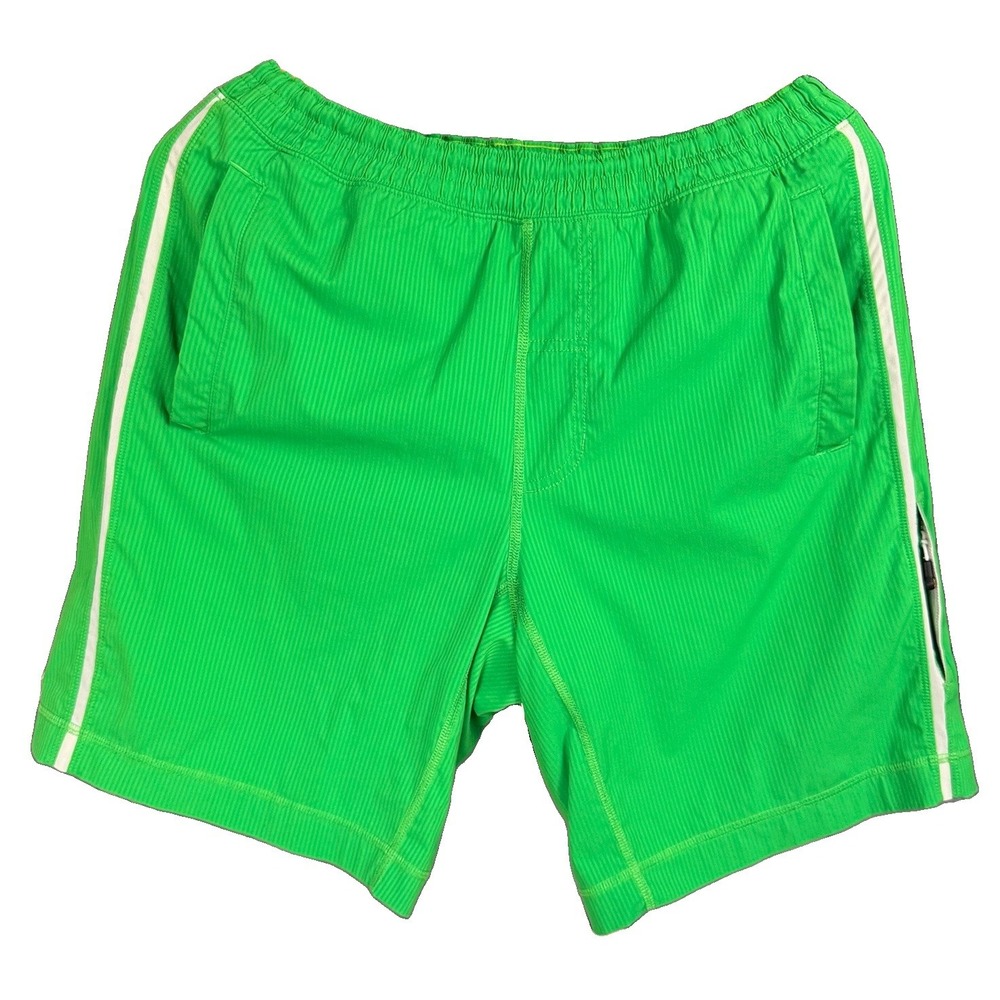 Lululemon Mens LG Run Response Lined 9" Inseam Kelly Green White Stripe Shorts